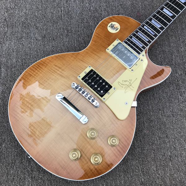 

rosewood fingerboard electric guitar, chrome hardware, flame maple 2 different pickups, solid mahogany body guitar, 02