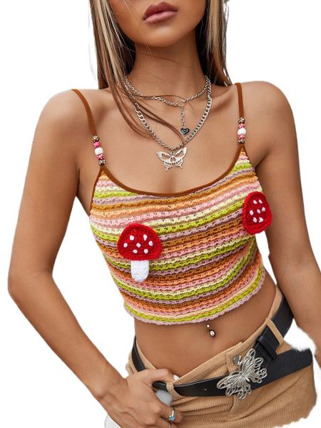 

mushroom patched beaded detail cami crop n1vm#, White