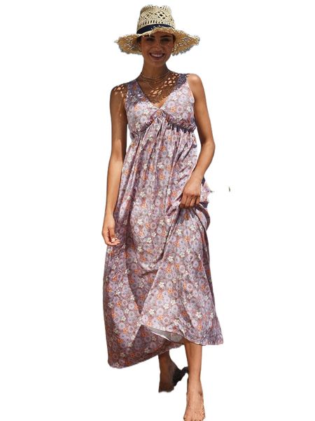 

allover floral print frill trim dress y03p#, Black;gray