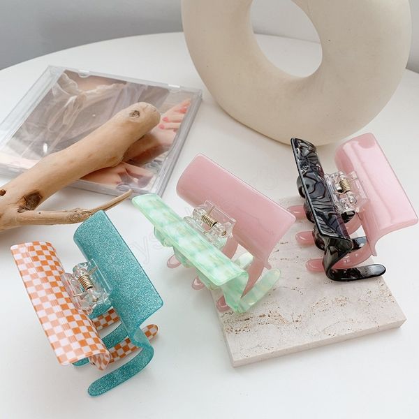 

irregular checkerboard hair claws pink green contrasting colors hair clip summer trend vacation headwear for women girls jewelry, Slivery;white