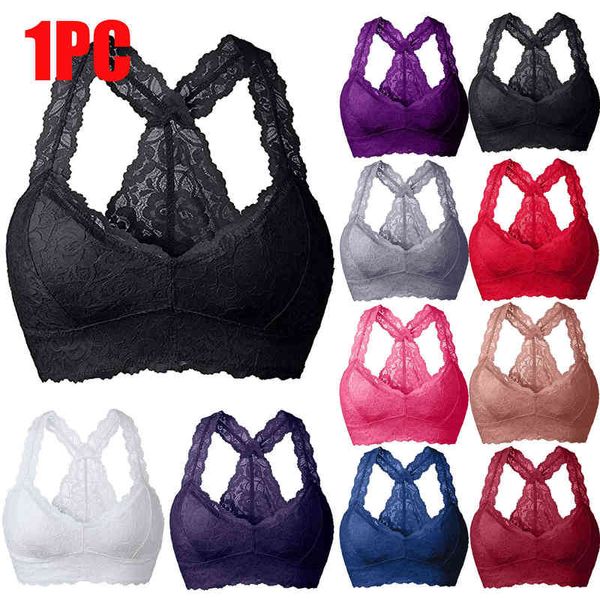 Seksi Dantel Tel Ücretsiz Sütyen Kadınlar Artı Boyut Yelek Üst Güzellik Arka Pad Push Up Lingerie V Boyun Spor Kami İç çamaşırı Tank Tops 3xl L220726