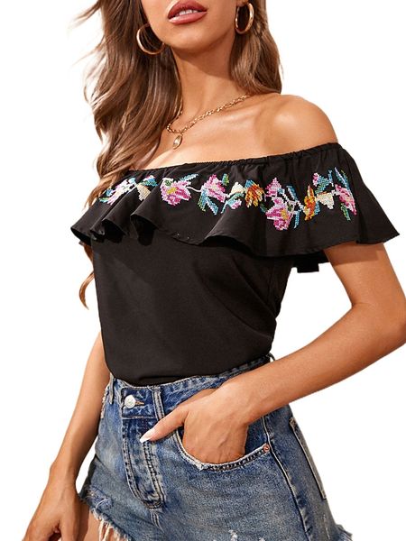 

off the shoulder embroidery blouse u85i#, White
