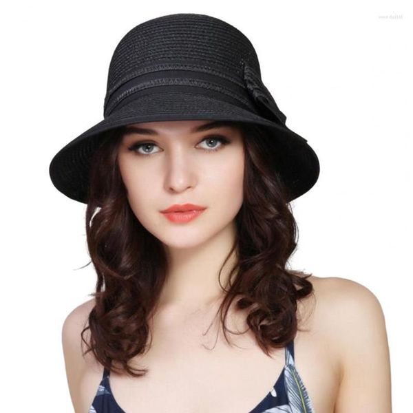 Visiere Cappello da sole da donna alla moda Dolce pratico Decorazione con fiocco rotondo Protezione solare Cappello da pescatoreVisiere Wend22