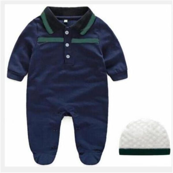 ROMPERS Heiß verkaufen Neugeborene Babykleidung Langarmdesigner 100% Baumwoll weiß blaues Kleinkind Weihnachtsfest Strampler Kleidung Kleidung Little Kid Boys Mädchen Jungen und Hut