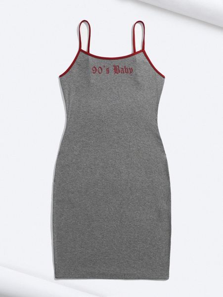 

x tay mills letter graphic contrast binding cami dress a34b#, Black;gray