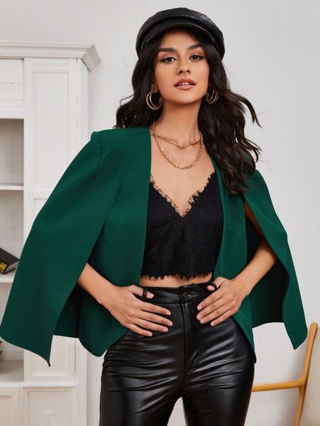 

solid cape blazer 8168#, White