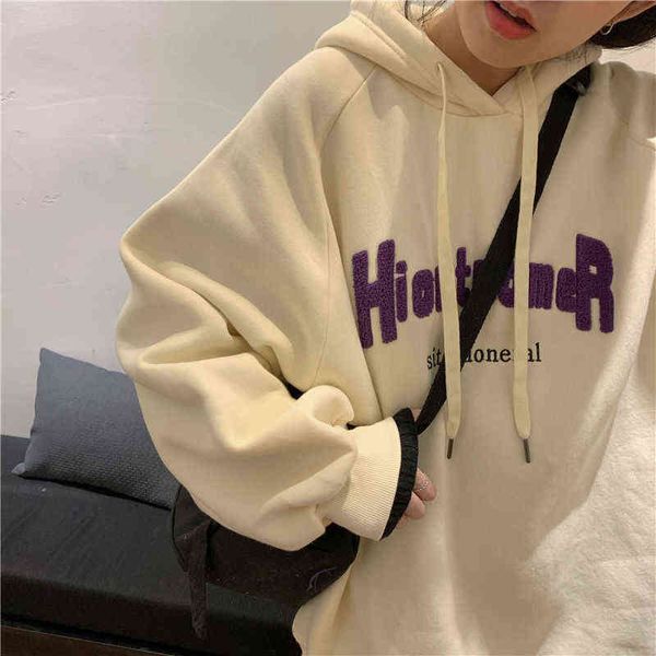 

autumn and winter new long-sleeved letter printing drawstring sweater dent couple loose hooded sweater pullover t220726, Black