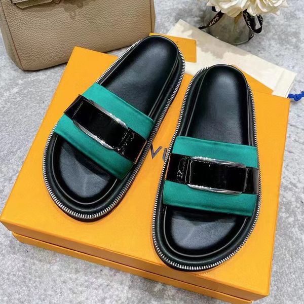 

concise women slippers outdoor thick sole slides beach open toe summer shoes female flips luxury brand designer slippers, Black