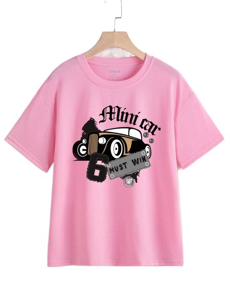 

car and letter graphic drop shoulder tee g14q#, White