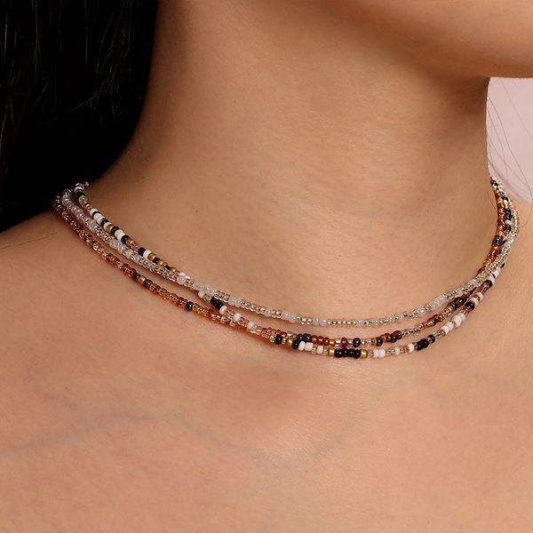 

s2905 bohemian fashion jewelry beaded necklace colorful beads chain choker necklaces 3pcs/set, Silver