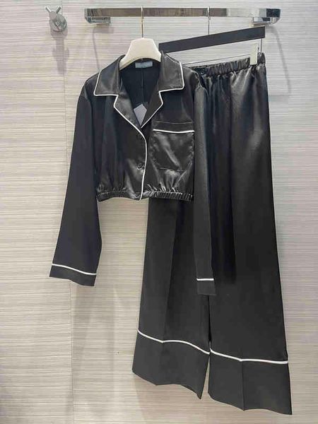 

women's tracksuits high version goods summer triangle dark ultra short shirt with wide leg pants suit women, Gray