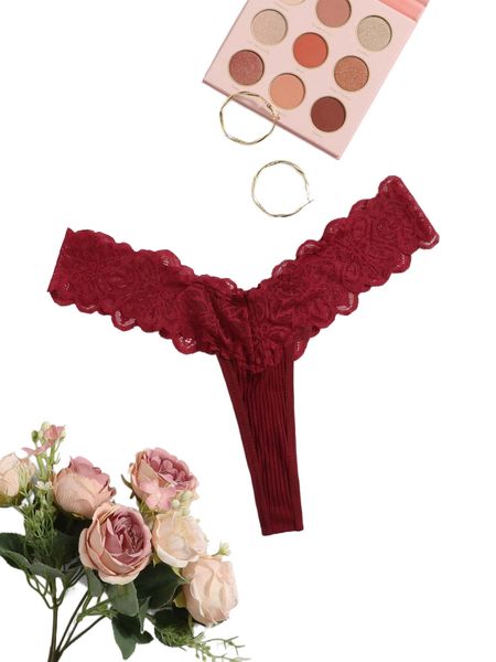 

floral lace thong j19x#, Black;red