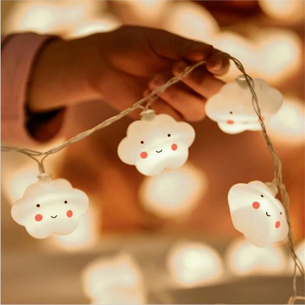 10LED WHITE Cloud String Fairy Night Lights for Childrens Kids Bedroom Wedding Wedding Decoração de Natal Operado 220527