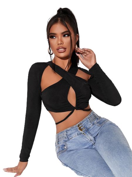 

sxy cut out tie back crop s8np#, White