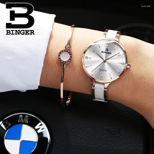 Kol saatleri İsviçre Binger Lüks Kadınlar Marka Crystal Moda Bilezik Saatler İzliyor Relgio Feminino B-1185-3Wristywatches Hect2