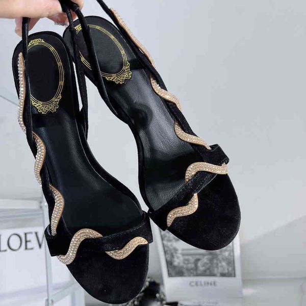 

sandals french snake shaped one line sandals summer fashion fairy style stiletto heels, Black