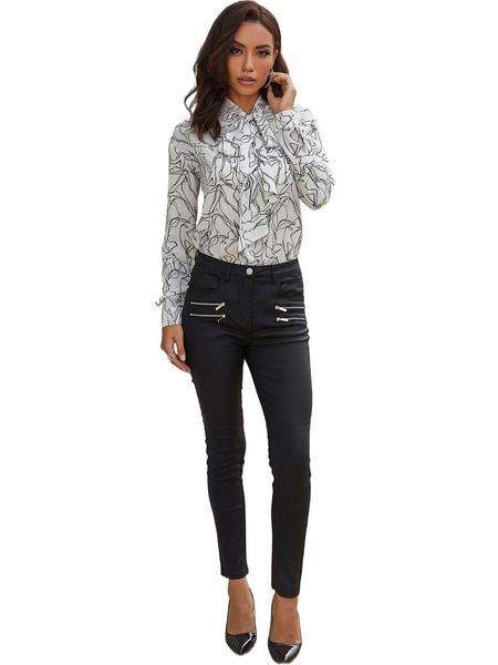 

eilly bazar zip detail pu leather pants i4g5#, Black;white