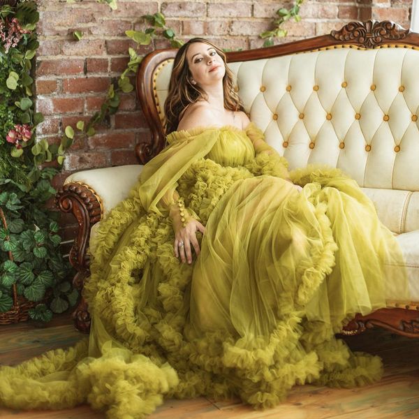 

off the shoulder women's prom dresses tiered long sleeve evening party gowns lace up maternity pgraphy dress 2022, Black