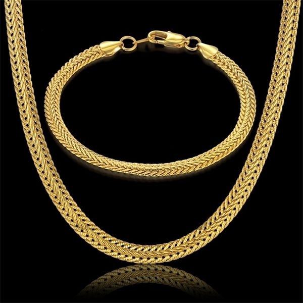

men womens jewelry set gold silver color bracelet necklace set curb cuban weaving snake chain wholesale jewelry 220716