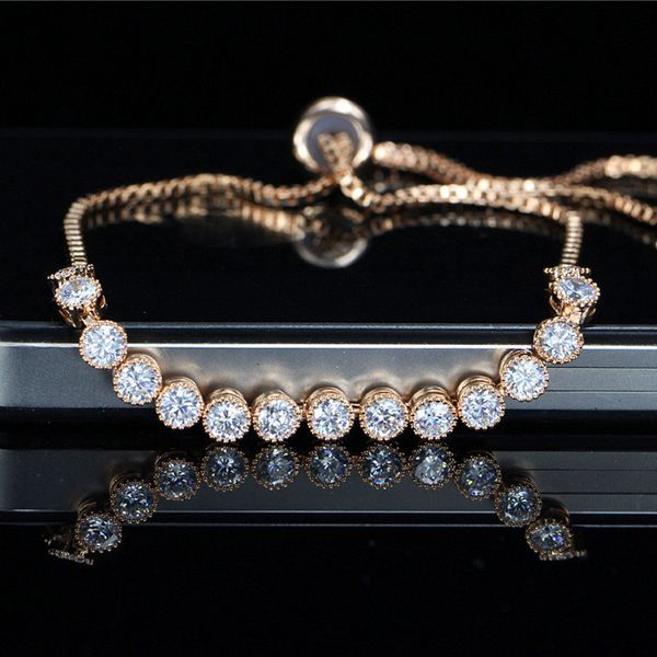 

classical 3a cubic zirconia tennis bracelet designer rose gold plated copper white round diamond luxury jewelry for women party friend girls, Golden;silver