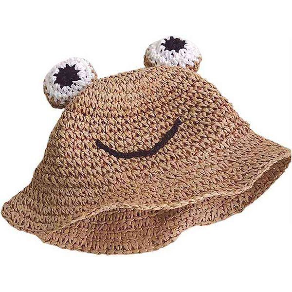 

children's frog straw hat outing handmade fisherman hat g220301, Blue;gray