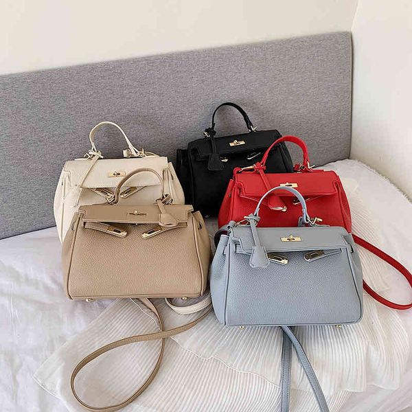 

handbags bags 2022 korean soft leather women's litchi pattern portable one shoulder, Black;red