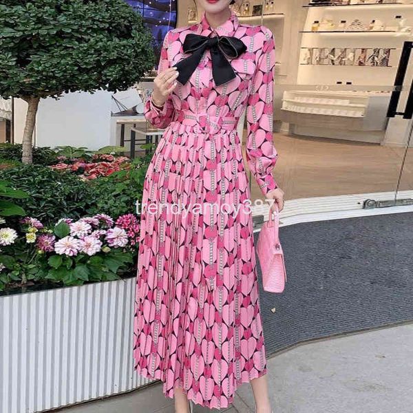 

casual dresses spring and summer french minority fashion aging temperament printed shirt pleated dress women, Black;gray