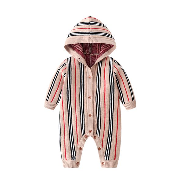 Neugeborenes Baby mit Kapuze Strampler Kinder Designer Strampler Kaschmir Langarm verdicken Onesies Bodysuit Overalls Kinder Boutique Kleidung brauner Mantel