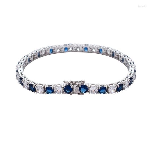 Catena a maglie Hip Hop Bling Iced Out Cubic Zirconia Bracciale Uomo Donna 1 fila 5mm Rotondo Blu Bianco CZ Pietra Braccialetti tennis Gioielli Kent22