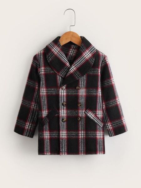 

toddler boys plaid double breasted overcoat she, Blue;gray