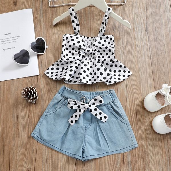 

baby girls dot print set children s clothes for girl spaghetti straps button and shorts 2 piece suits summer 220620, White