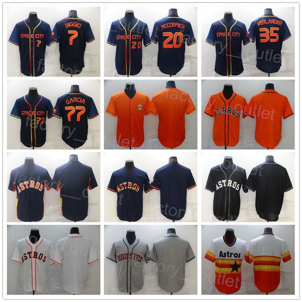 

men space city connect baseball 77 luis garcia jersey 20 chas mccormick 35 justin verlander 7 craig biggio all stitched navy blue orange whi, Blue;black