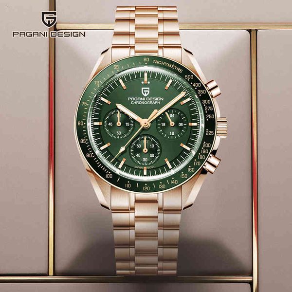 

watches jewelrywapagani design moon gold watch for men quartz mens watches luxury sport speed chronograph sapphire mirror clock relogio 2022, Slivery;brown