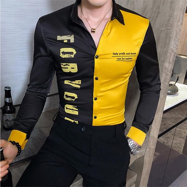 

men's casual shirts fashion letter print shirt 2022 men's designer slim colorblock long sleeve club prom formal social, White;black