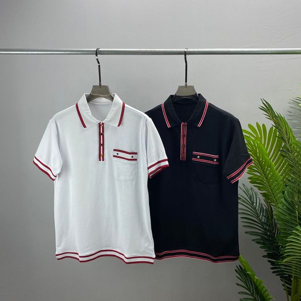 

women's polos new preppy style pocket embroidery design polo contrasting red stripe design women men t shirts black white s-xxl