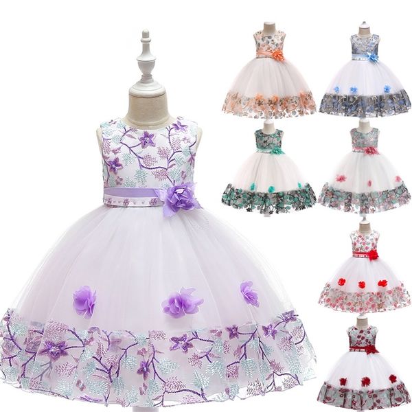 

summer sleeveless girl children dress lace puffy princess skirt fashion flower ornament party dresses 46my t2, Red;yellow