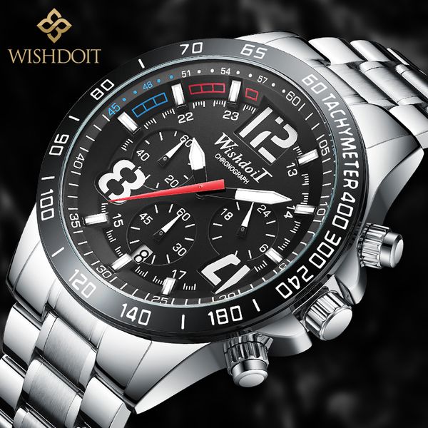

wishdoit 2021 new fashion men watch calendar stainless steel brand luxury sports chronograph quartz watch relogio masculino