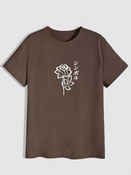 

romwe guys floral print tee t5an#, White;black