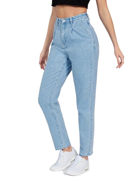 

tall high waist slant pockets mom jeans 266l#, Blue