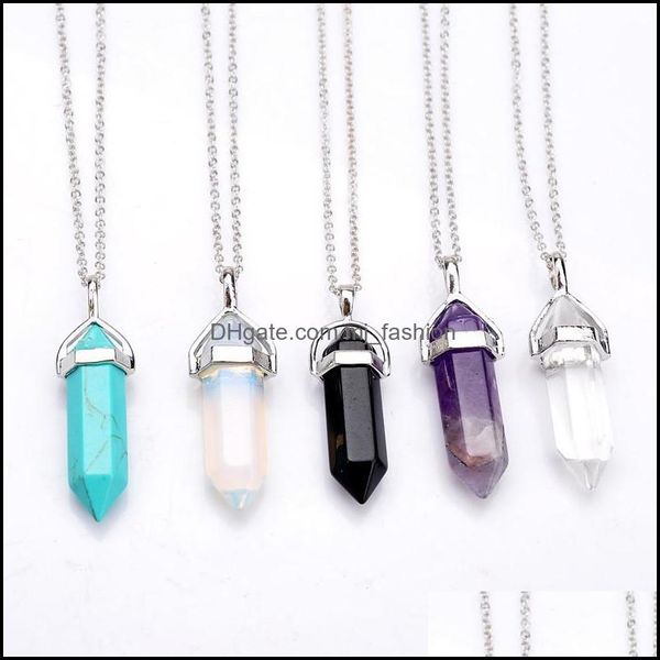 Anhänger Halsketten Form Echter Amethyst Natürlicher Kristall Quarz Heilpunkt Chakra Perle Edelstein Opal Stein Kette Schmuck Dr Mjfashion Dh6Ty