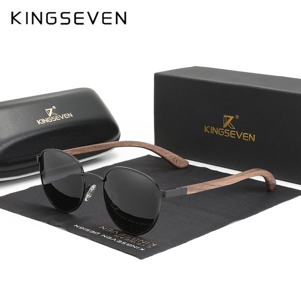 KINGSEVEN Handgemachte Walnussholz Runde Sonnenbrille Männer Frauen Polarisierte Spiegel Sonnenbrille Männliche Steampunk Shades 220511