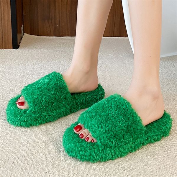 

women fur plush soft luxurious indoor cotton winter solid warm ladies bedroom home slippers 220726, Black