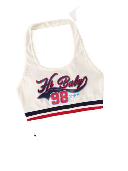 

letter graphic crop halter 86wx#, White