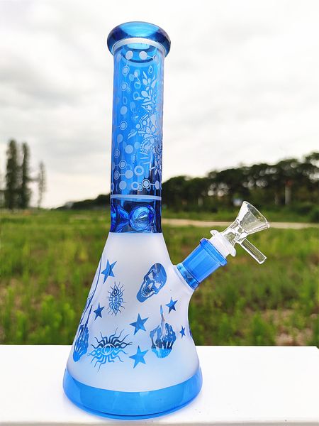10 polegadas triângulo azul elepante crânio gancho de vidro Bongo Recycler Tubos de água Bongos de fumaça TIPA DE 14MM