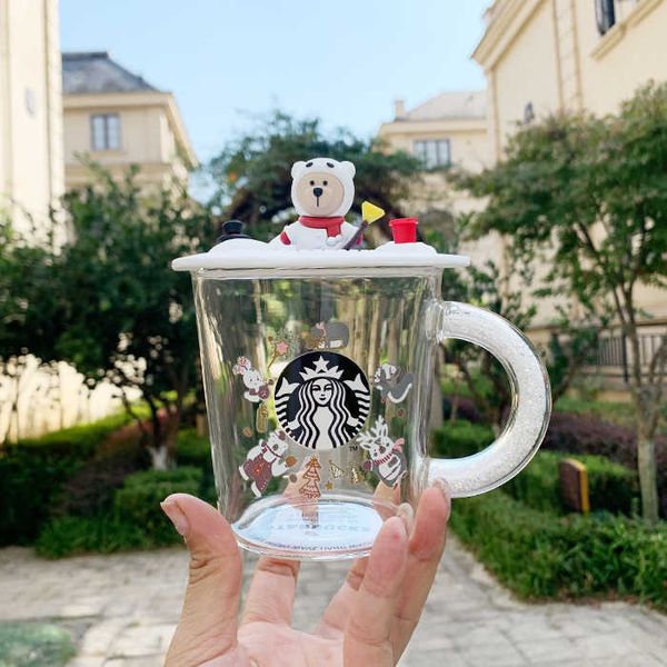 

starbucks christmas carnival cold glass creative hand drill cup simple printing cold drink cup drinking cup