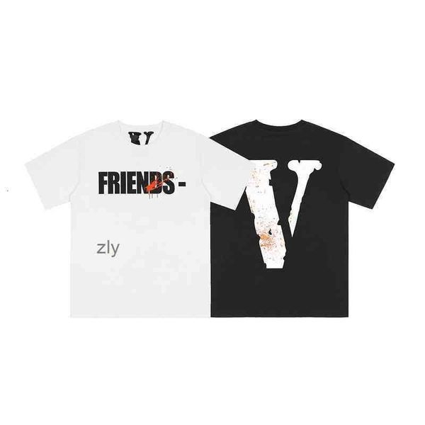 

mens t-shirts vlones chao spray painted friends letter youth ordinary loose large half sleeve v letter a626, White;black