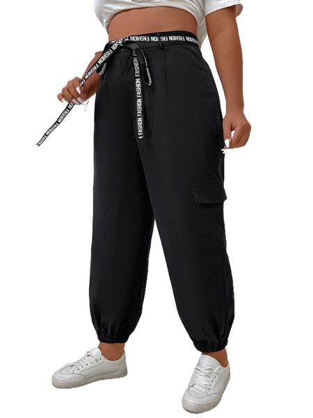 

plus flap detail belted tapered pants s1og#, Black