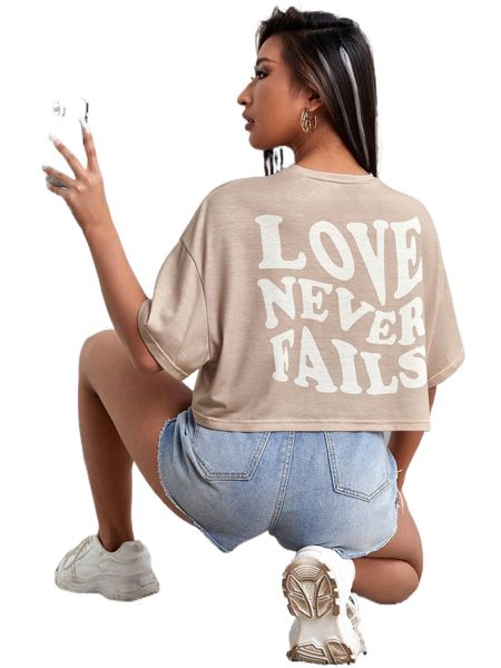 

slogan graphic drop shoulder crop tee c3et#, White