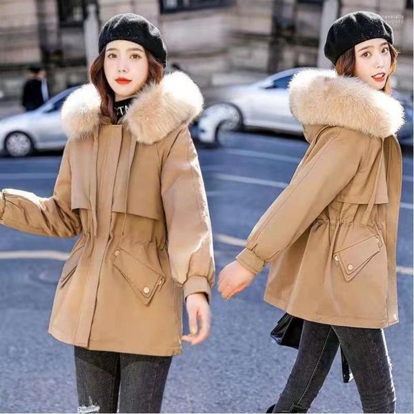 Piumino da donna Parka 2022 Fodera in pile Parka con cappuccio addensato con grande collo di pelliccia Capispalla Giacche Cappotto donna Abbigliamento invernale Donna Guin22