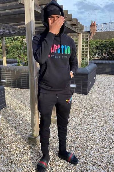 

2022 men's trapstars chenille hoodie tracksuit set letter embroidery 1:1 prototype london street couple dress s-xl, Black